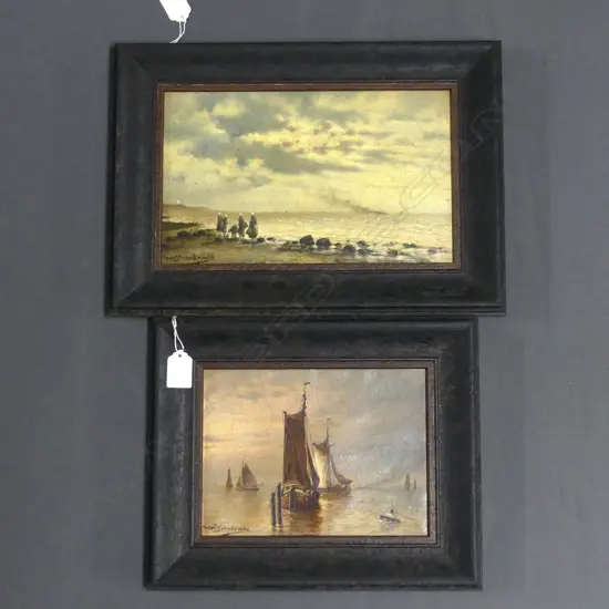 2 JOSEF SCHAKEWITS (BELGIAN 1848-1913) OILS; SAIL BOATS 160x220mm, SEASCAPE 175x290mm