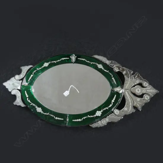 VENETIAN ENGRAVED SECTIONAL WALL MIRROR H.1000mm GREEN FRAME HAS DAMAGE