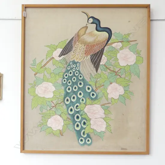 HAND PAINTED PHEASANT ON FABRIC, FRAMED 970x830mm