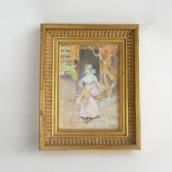 GILT FRAMED PORCELAIN PLAQUE BY F. CLARK ex. ROYAL WORCESTER ARTIST 170x120mm