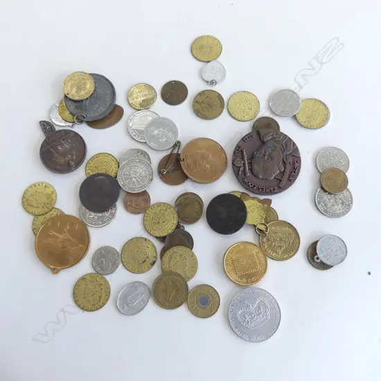 2 CONTAINERS OLD TOKENS, COINS, MEDALLIONS ETC..