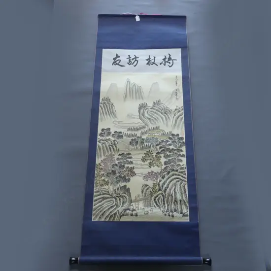 HAND PAINTED CHINESE SCROLL; LANDSCAPE 1100x490mm (image size) + BOX