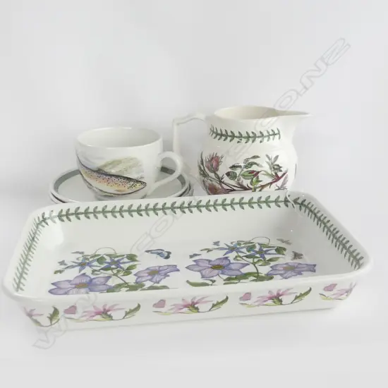 PORTMEIRION BOTANIC GARDENS; JUG (H145MM) OVEN DISH (L360MM) FLAN DISH (DIA210MM) + ANGLER SERIES BREAKFAST CUP&2 SAUCER