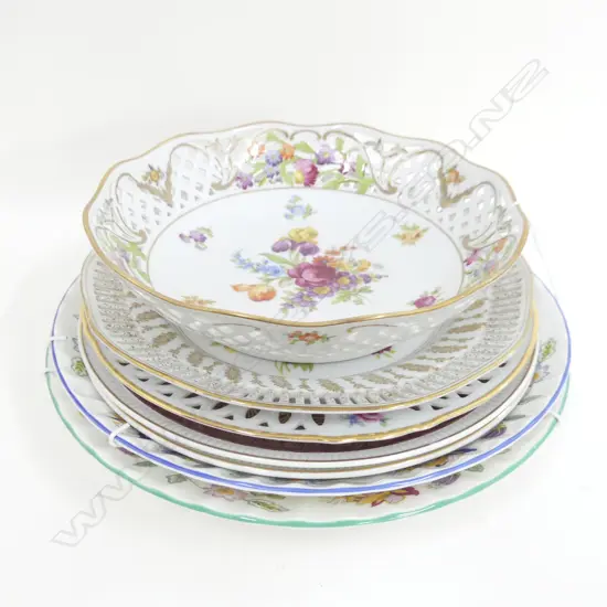 6 ASST. CHINA PLATES + PIERCED BOWL 230mm dia