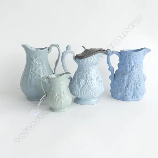 4 BLUE / GREEN PARIAN JUGS H.160mm