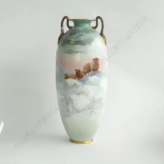 RD SHEEP HAND PAINTED VASE SIGNED HOPKINS  AF