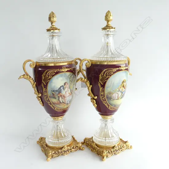 PR 18thC STYLE LIDDED URNS H.550mm