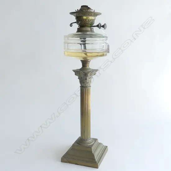C1900 CORINTHIAN COLUMN KEROSINE TABLE LAMP, H.590mm