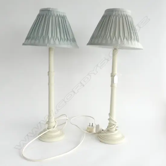 PR EUNICE TAYLOR LAMPS w. PLEATED CELADON SHADES H.600mm