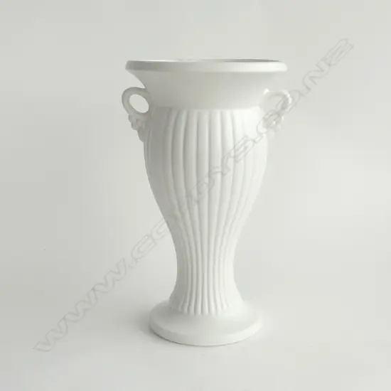CROWN LYNN TALL WHITE BALUSTER VASE RIBBED H.275mm