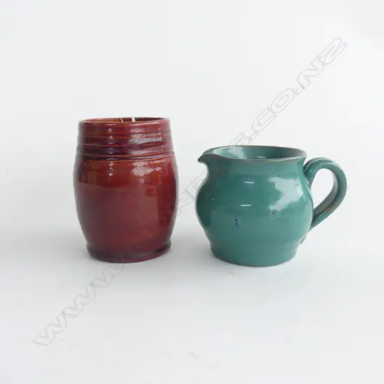 2 ELIZABETH MATHESON PAKA POTTERY PIECES. VASE & JUG BLUE