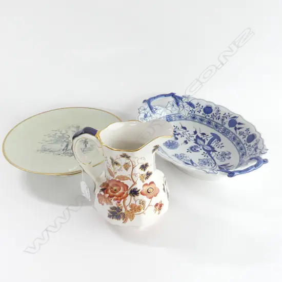 WEDGWOOD 'OLD DERBY' JUG H.165mm + COMPORT (chip) 245mm dia + HUTSCHENREUTHER DISH