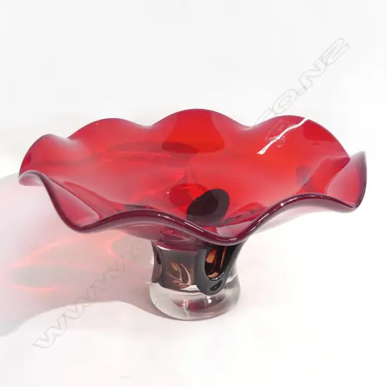 MID CENTURY RED ART GLASS BOWL DIA 280MM