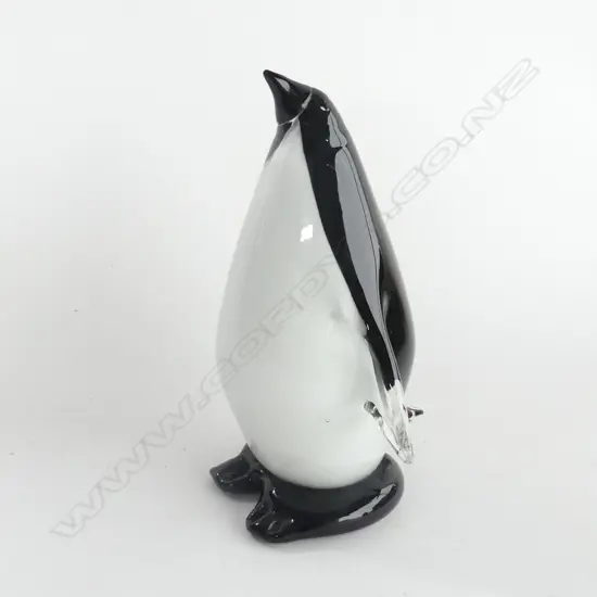 MURANO PENGUIN GLASS BLACK WHITE & CLEAR GLASS SCILPTURE H.210mm 