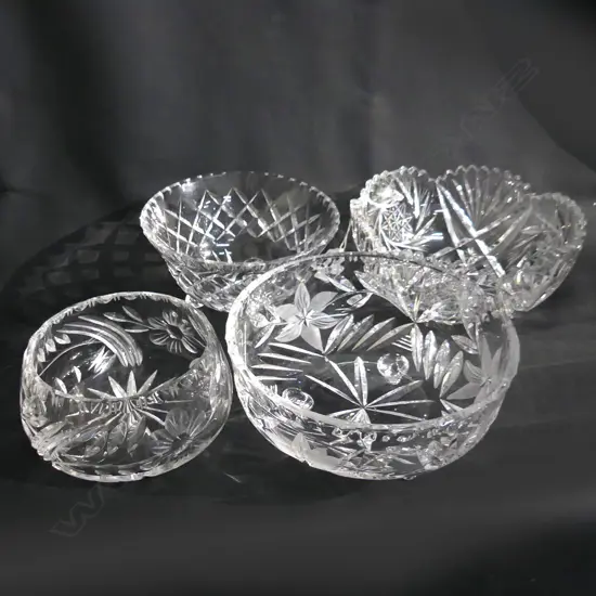 4 CUT CRYSTAL BOWLS - LARGEST DIA 210MM