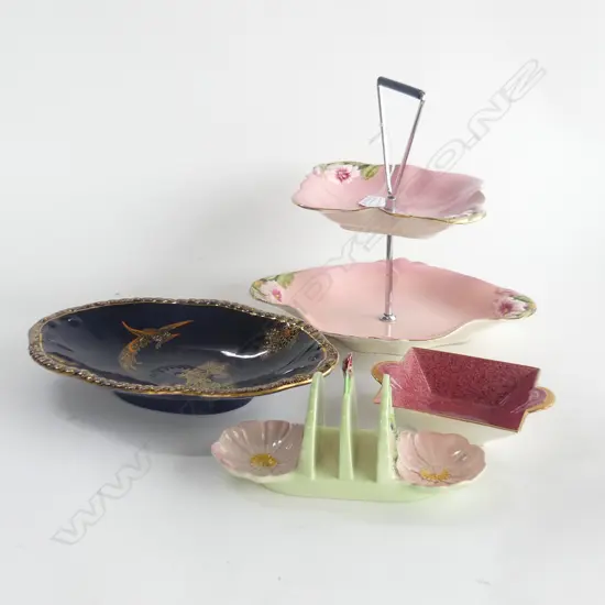 4 PCES ASST. CHINA; CAKE PLATE, TOAST RACK, 2 DISHES