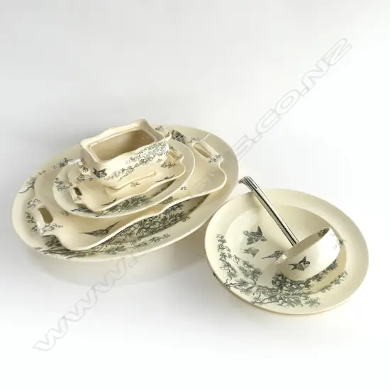 PARTS OF A DINNER SET SMALL AND LARGE ASHETES LADLE  GRAVY BOAT ETC RD FOR LATE 1900