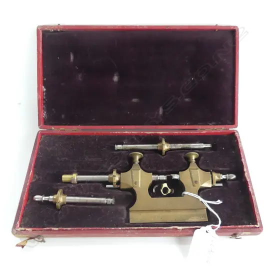 ANTIQUE CASED WATCH MAKER'S LATHE BRASS & STEEL L 240 MM