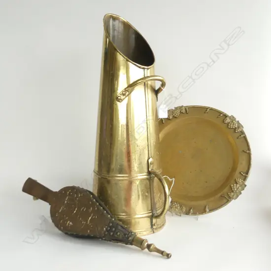 BRASS COAL SCUTTLE BELLOWS & PLATE
