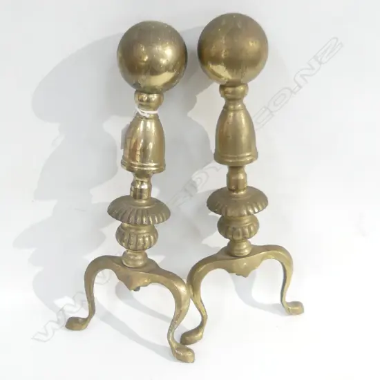 PAIR BRASS FIRE DOGS H. 390MM