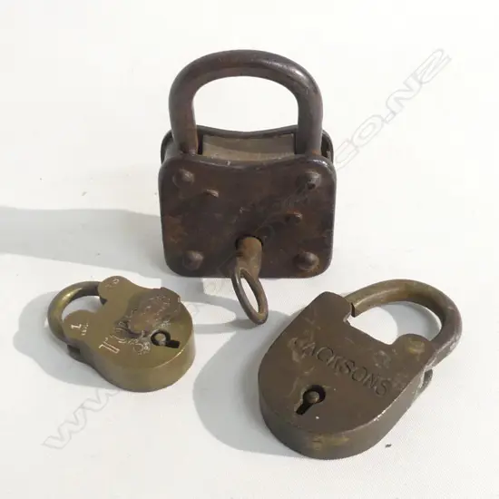 3 OLD PADLOCKS, 8 LEVER WITH KEY, JACKSONS & TOUGH