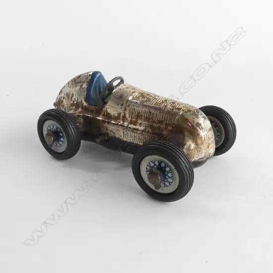 VINTAGE GERMAN SCHUCOSTUDIO SILVERED RACE CAR clock work some rust L.135mm