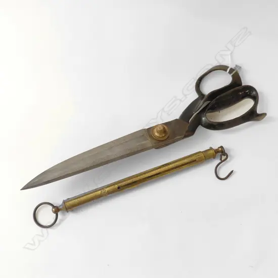2 ITEMS Lge PAIR SHEARS 340mm & BRASS FISHING SCALES