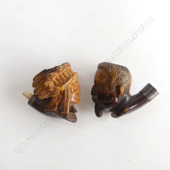 2 ANTIQUE MEERSCHAUM PIPES. American Indian & bearded gent both A.F