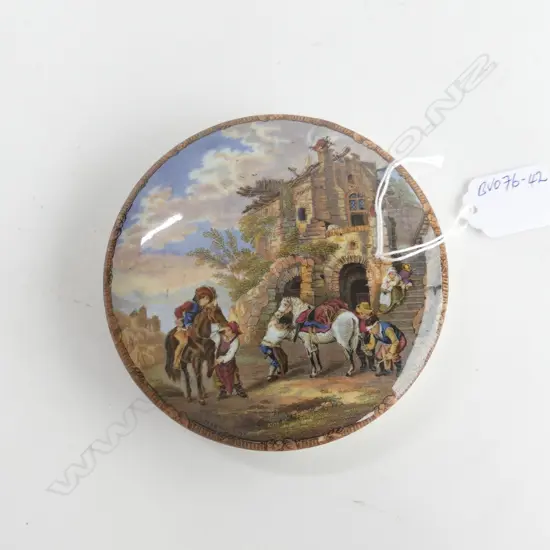 VICTORIAN POT LID SHOEING HORSES MINOR FAULTS Dia.120mm