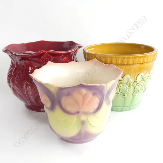 3 LARGE OLD GLAZED JARDINIERES H.220mm (2 FAULTED)