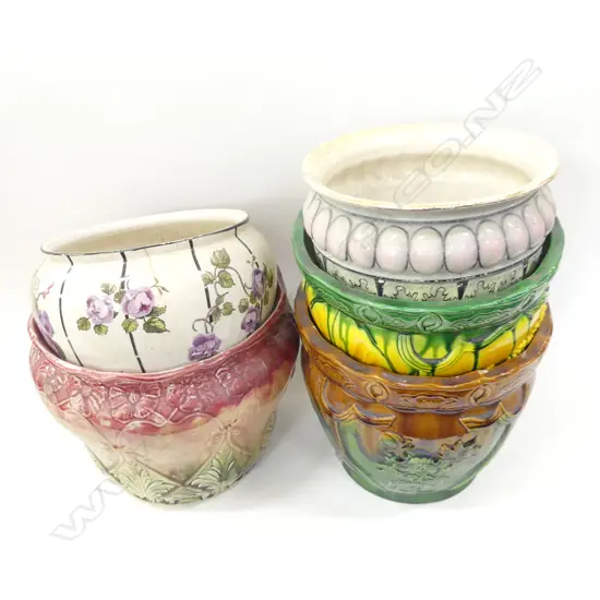 5 LARGE OLD JARDINIERES  INCL 3  ART NOUVEAU A/F