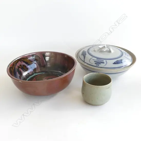 HELEN MASON POTTERY BOWL + MUG & CROWAN POTTERY CASSEROLE  both AF