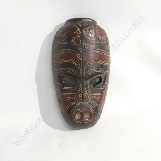 VINTAGE CARVED WOODEN MAORI MASK H.285mm