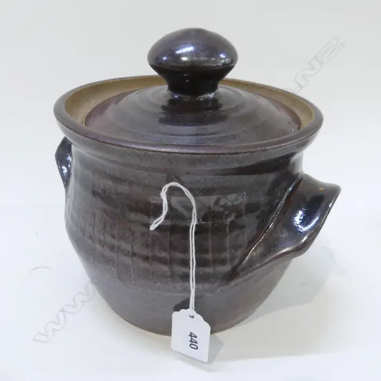 JIM GREIG POTTERY TWO HANDLED LIDDED CASSEROLE , H.190mm