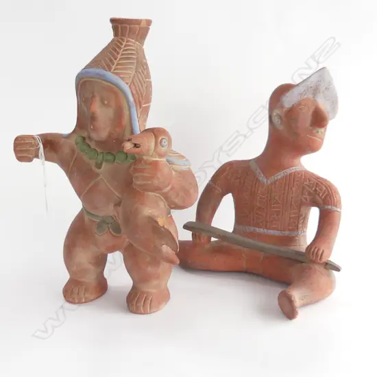 TWO TERRACOTTA SOUTH AMERICAN POTTERY FIGURES, H.360mm