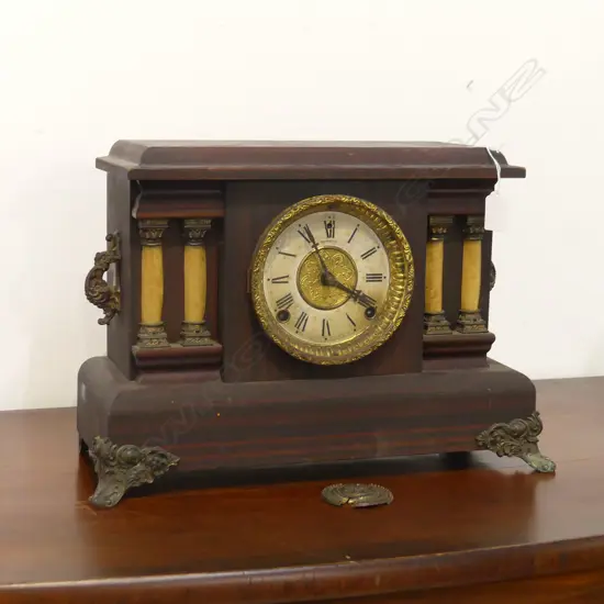 EDWARDIAN WOOD CASES MANTLE CLOCK 370\300