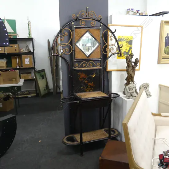 EARLY 20thC EBONISED BAMBOO HALL STAND