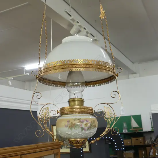 VICTORIAN HANGING KERO LANTERN (WORKS) w. RISE & FALL (mechanism req. attention)