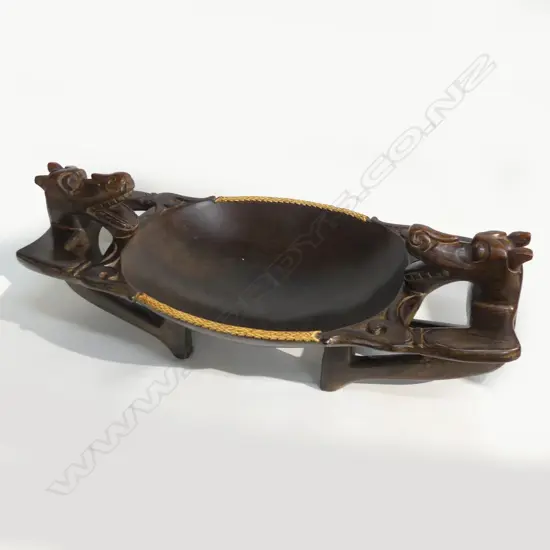 CARVED WOODEN TRIBAL BOWL (spilt) L.600mm - DAYAK CHIEFTAINS?