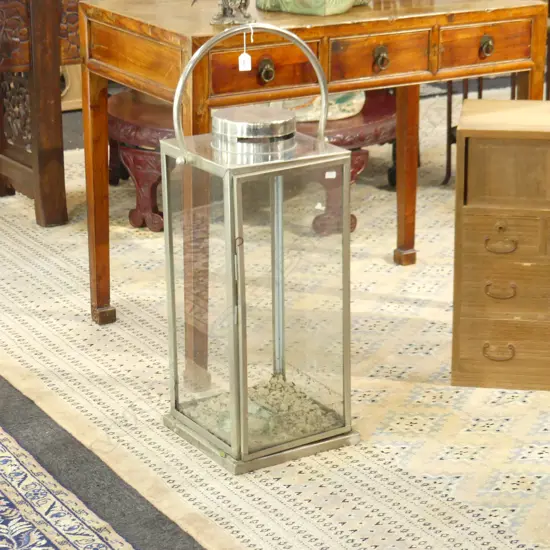 LARGE SILVER METAL LANTERN H.900mm