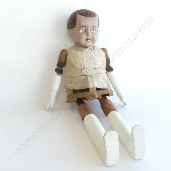 LG VINTAGE WOODEN JOINTED DOLL WITH PLASTER HEAD L 700MM