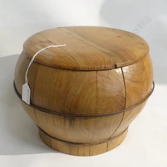 VINTAGE WOODEN ORIENTAL LIDDED CONTAINER 290mm dia