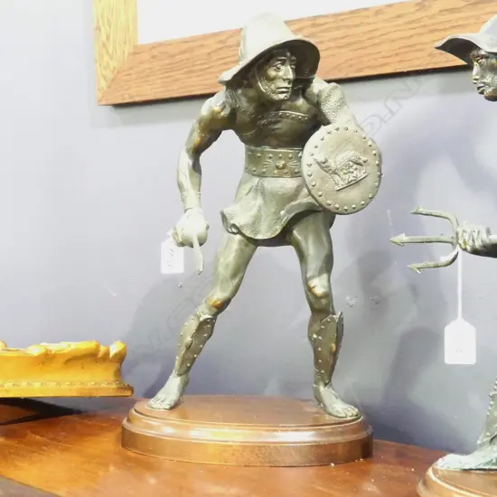 ITALIAN BRONZED SOLDIER FIGURE w. SWORD & SHIELD H.420mm