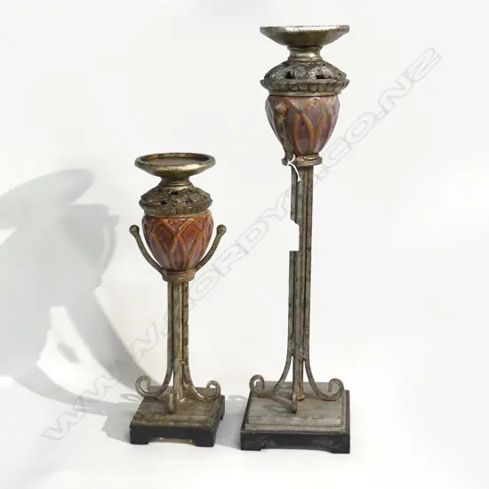 CHINA AND METAL CANDLESTICK SET (2) H.480 AND H.330mm