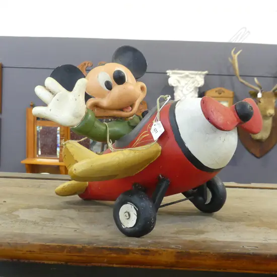 LARGE FIBREGLASS MODEL OF MICKEY MOUSE IN AEROPLANE  L. 500mm