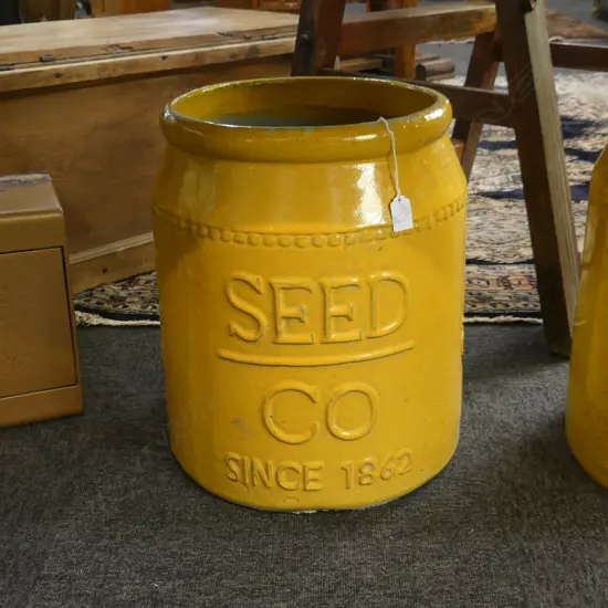 LGE YELLOW GLAZE POT; 'SILVER QUEEN SWEET CORN' H.450mm