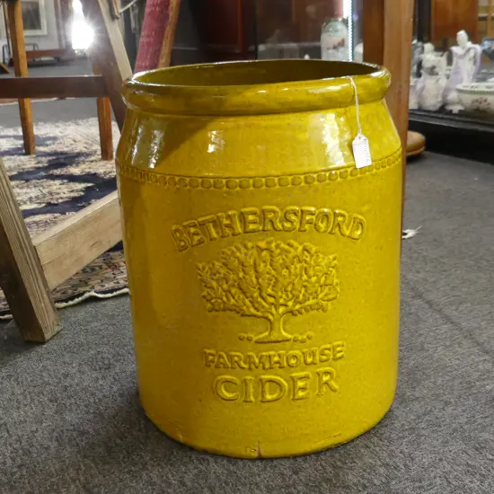 LGE YELLOW GLAZE POT; 'BETHERSFORD FARMHOUSE CIDER' H.450mm