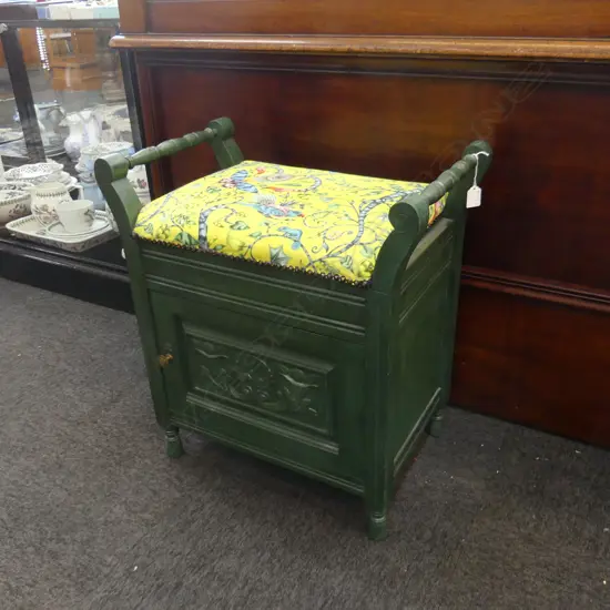 GREEN PAINTED PIANO STOOL W.570mm