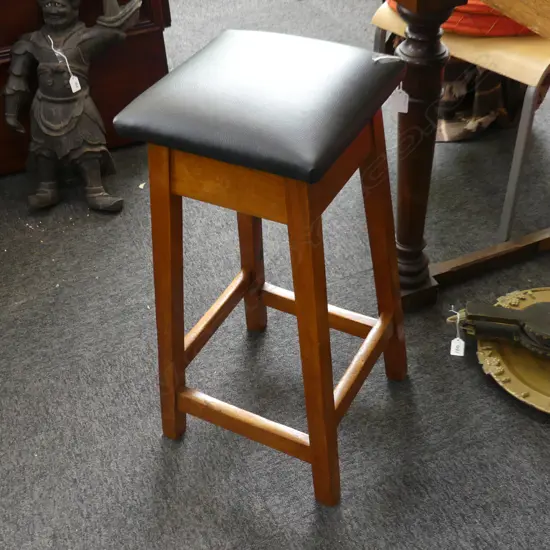 TALL WOODEN STOOL WITH BLACK LEATHER SEAT