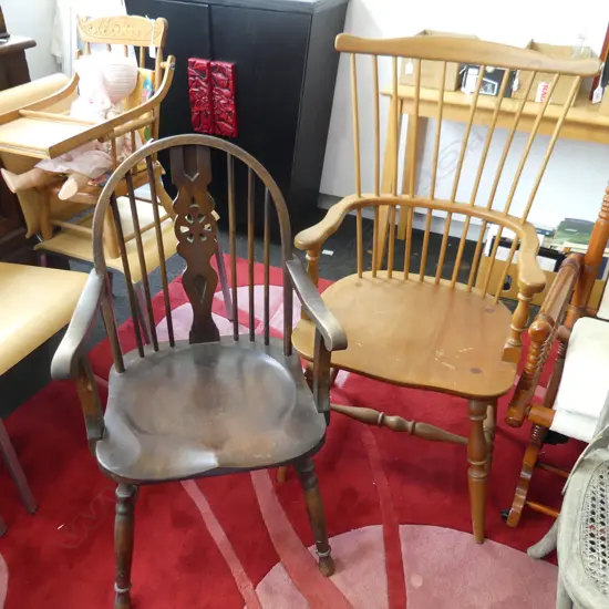2 SPINDLE BACKED CARVER CHAIRS